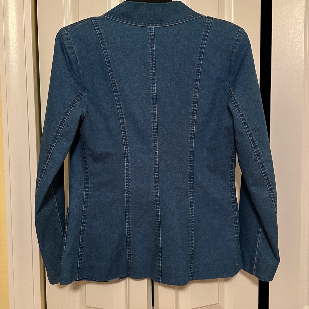 Classic Medium Wash Denim Blazer | Women's Tailored Jean Jacket - Picture 6 of 7